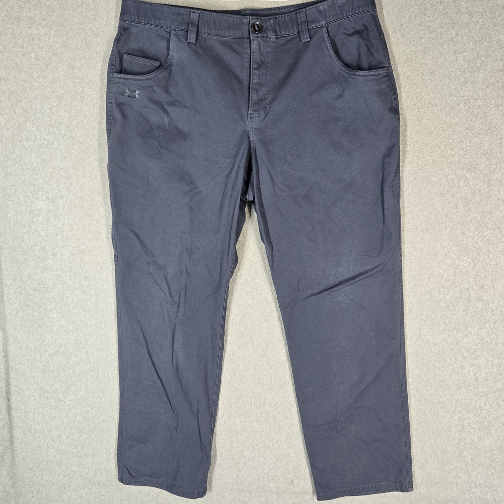 Under Armour Men  Pants 38/32 Gray Performance Golf Chino Twill Logo READ